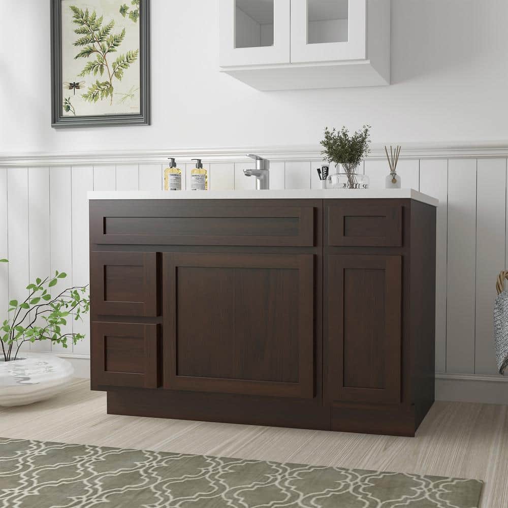 Vanity Art Montclair 48 in. 2-Door and 3-Drawer Freestanding Shaker Bathroom Vanity Cabinet (No Top) in Brown - Unassembled (2)