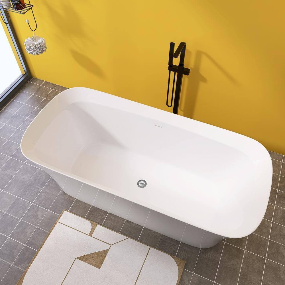 TCYO 67 in. x 31 in. Acrylic Freestanding Soaking Bathtub with Center Drain in Gloss White (3)