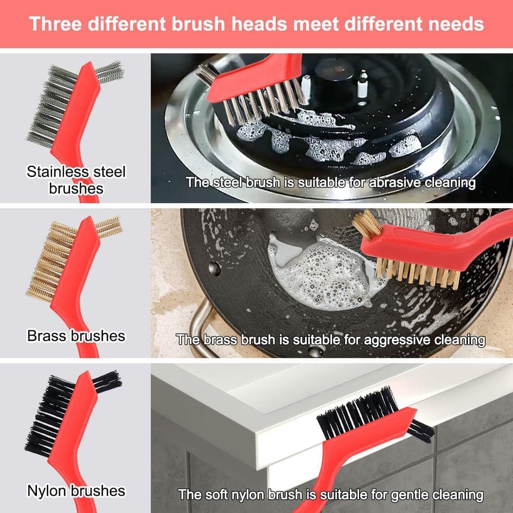 KIWDZFU 5 Pack Small Stainless Steel Brass Nylon Wire Brush Set for Cleaning Rust Welding Slag and Various Dirt Paint (3)