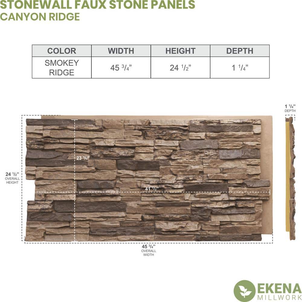 Ekena Millwork 45-3/4 in. x 24-1/2 in. Canyon Ridge Stacked Stone Stonewall Faux Stone Siding Panel (2)