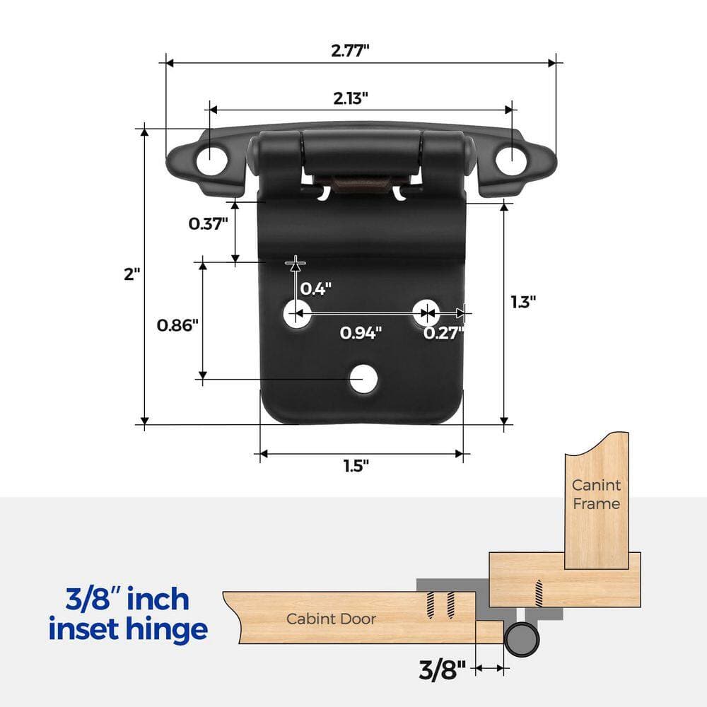 Numhew 60 Pack Matte Black 3/8 in. Inset Cabinet Hinge, Self Closing Hinges for Kitchen Bathroom Furniture Cabinets and Doors (2)