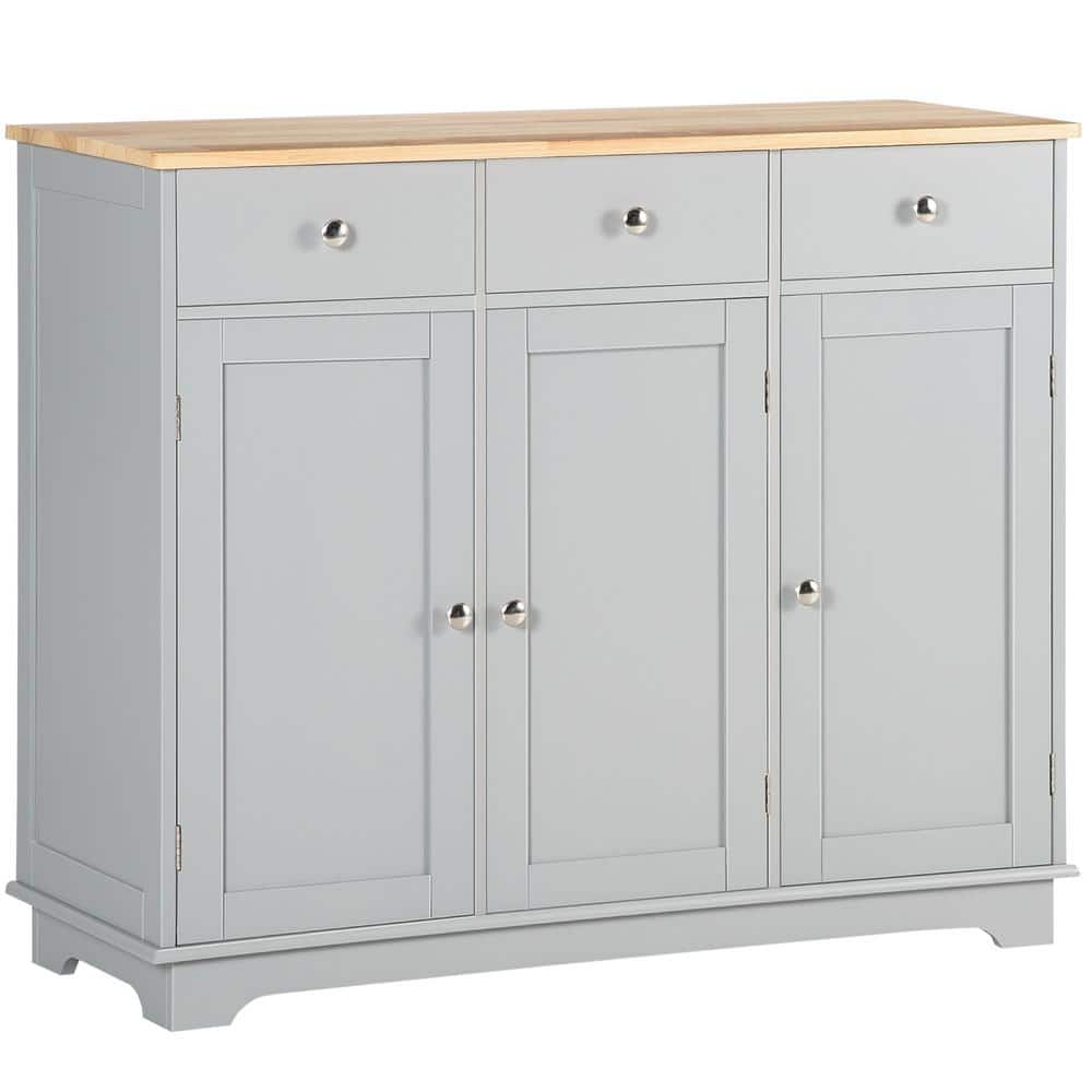 COWLOWN 39.75 in. W x 15.25 in. D x 32.25 in. H Gray Linen Cabinet Sideboard with 3 Storage Drawers and Adjustable Shelf (1)