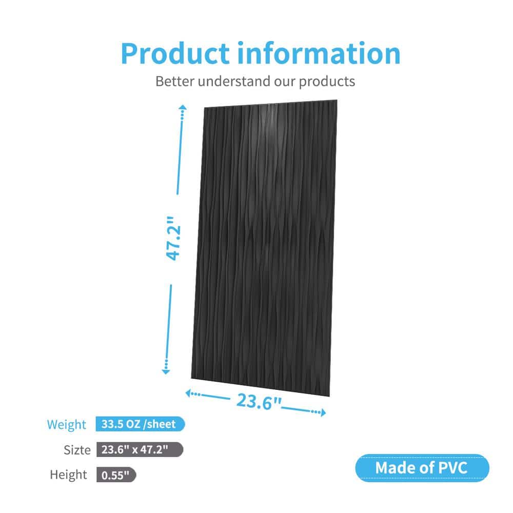 Art3dwallpanels 0.04 in. x 47.2 in. x 23.6 in. Black PVC Decorative Wall Paneling for Interior Wall Decor (46.2 sq. ft./Box) (3)
