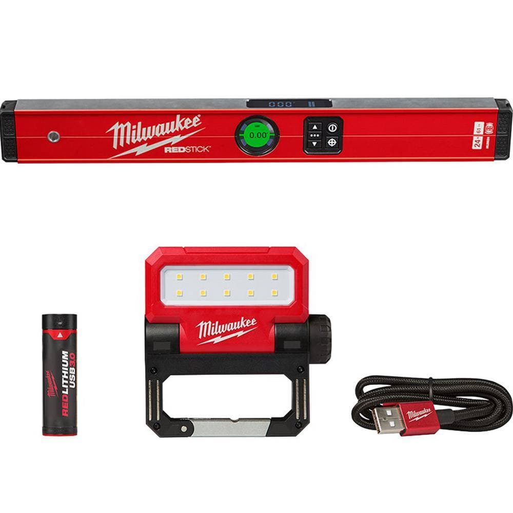 Milwaukee 24 in. REDSTICK Digital Box Level with Pin-Point Measurement Technology and 550 Lumens LED Rechargeable Flood Light (1)