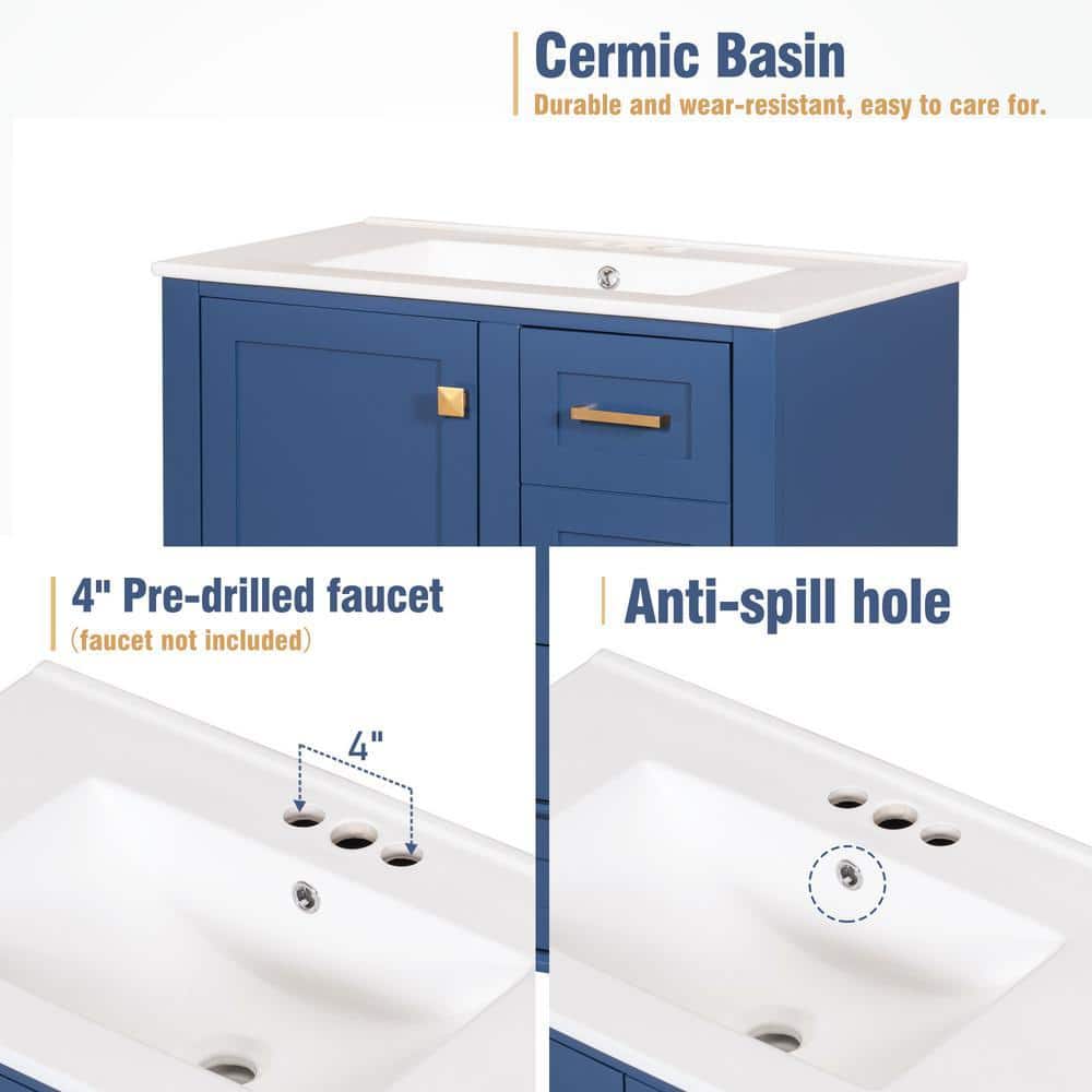 COWLOWN 30 in. D x 18 in. W x 34 in. H Bathroom Blue Linen Cabinet (3)