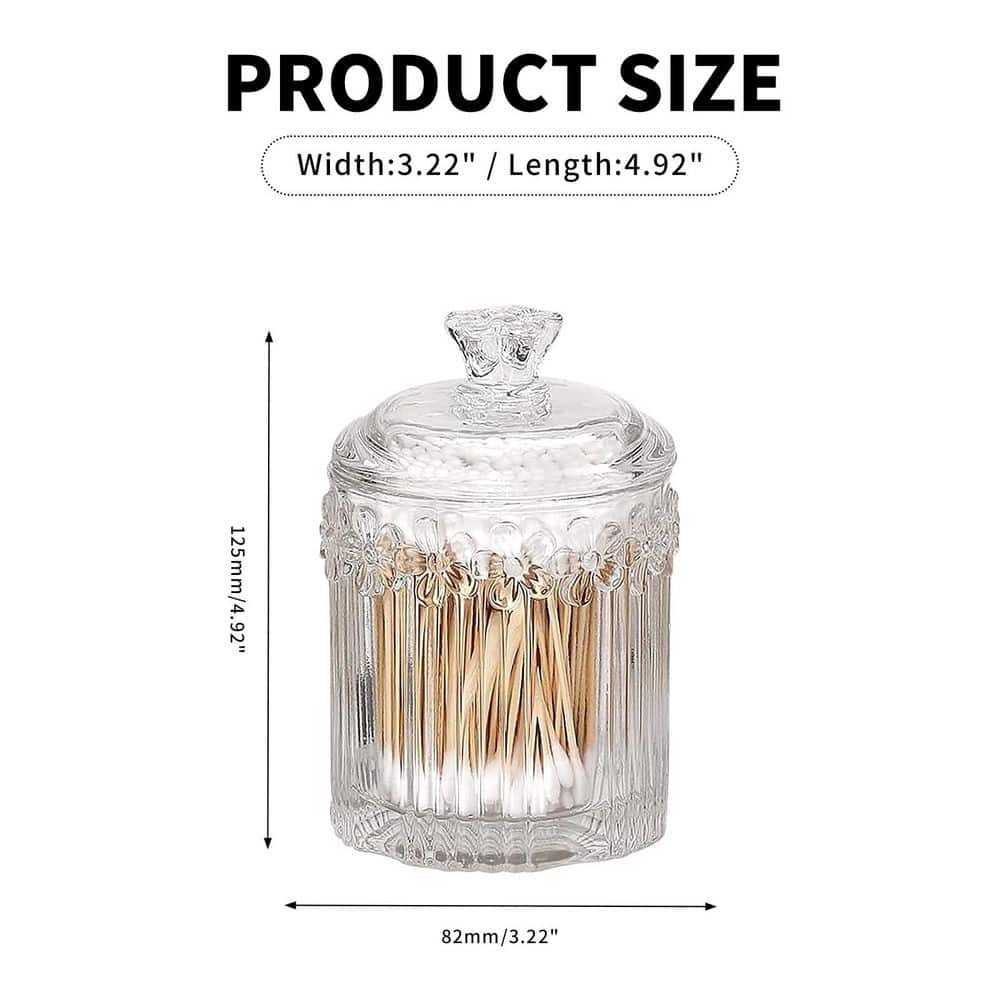KHKFY 2-Pack Crystal Clear Glass Apothecary Storage Jars with Flower Carved Lids for Bathroom Vanity Clear (2)