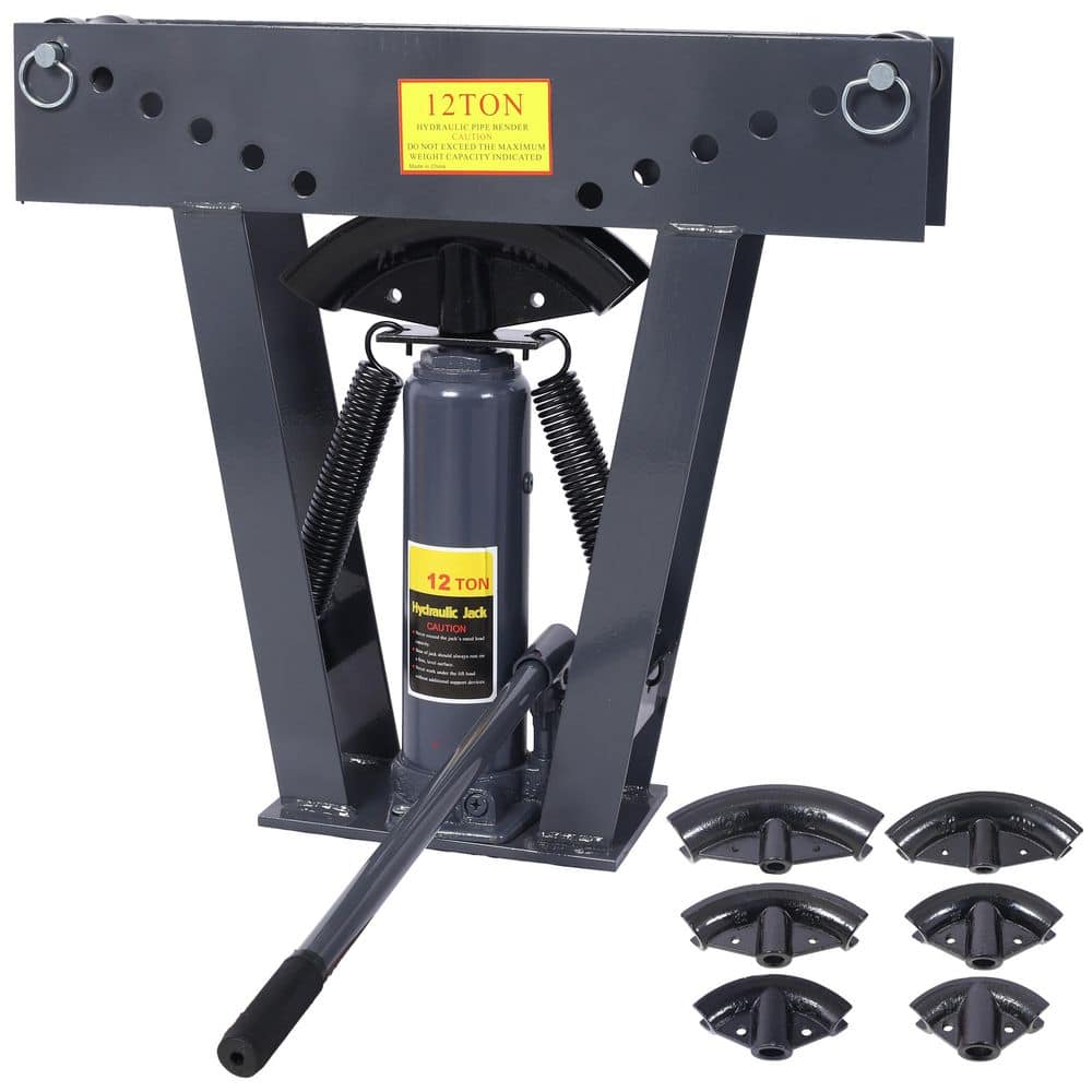 Amucolo 12 Ton Dark Gray Manual Hydraulic, Piping Bending Exhaust Tube Fabric with 6-Dies, Adjustable Rollers 90-180° Bending (1)
