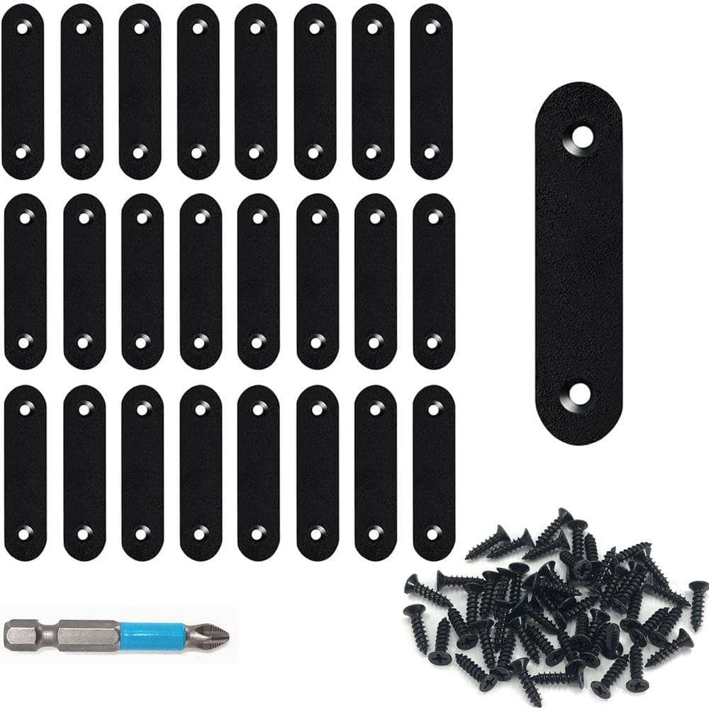 KIWDZFU 2.2 x 0.63 Stainless Steel Black Straight Bracket Mending Plate with Screws and Screwdriver 24-Pack (1)