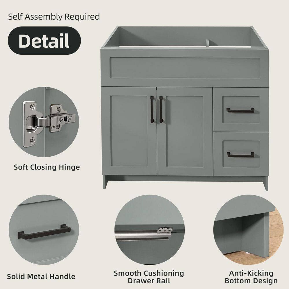 Zeafive Mox 36 in. W x 21.5 in. D x 33.5 in. H Freestanding Bathroom Vanity Cabinet without Top in Sky Gray Unassembled (2)