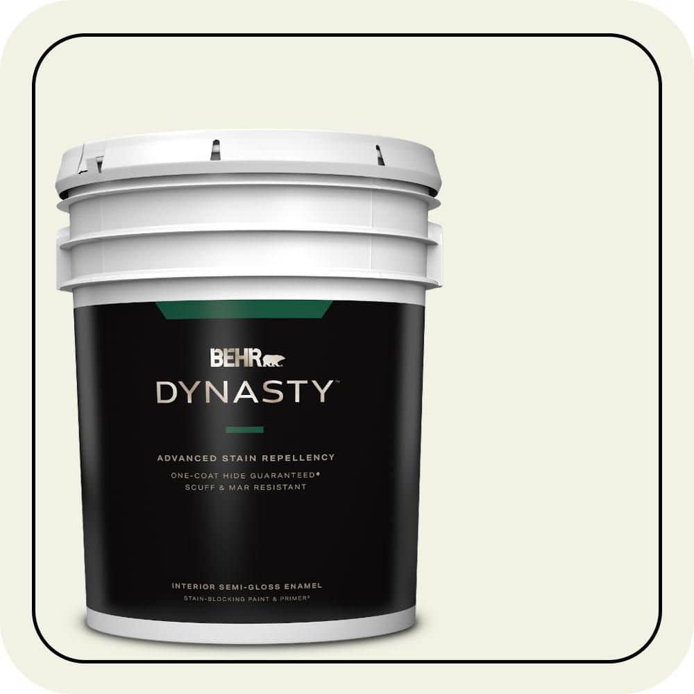 BEHR DYNASTY 5 gal. #W-F-710 Hushed White Semi-Gloss Enamel Interior Stain-Blocking Paint & Primer