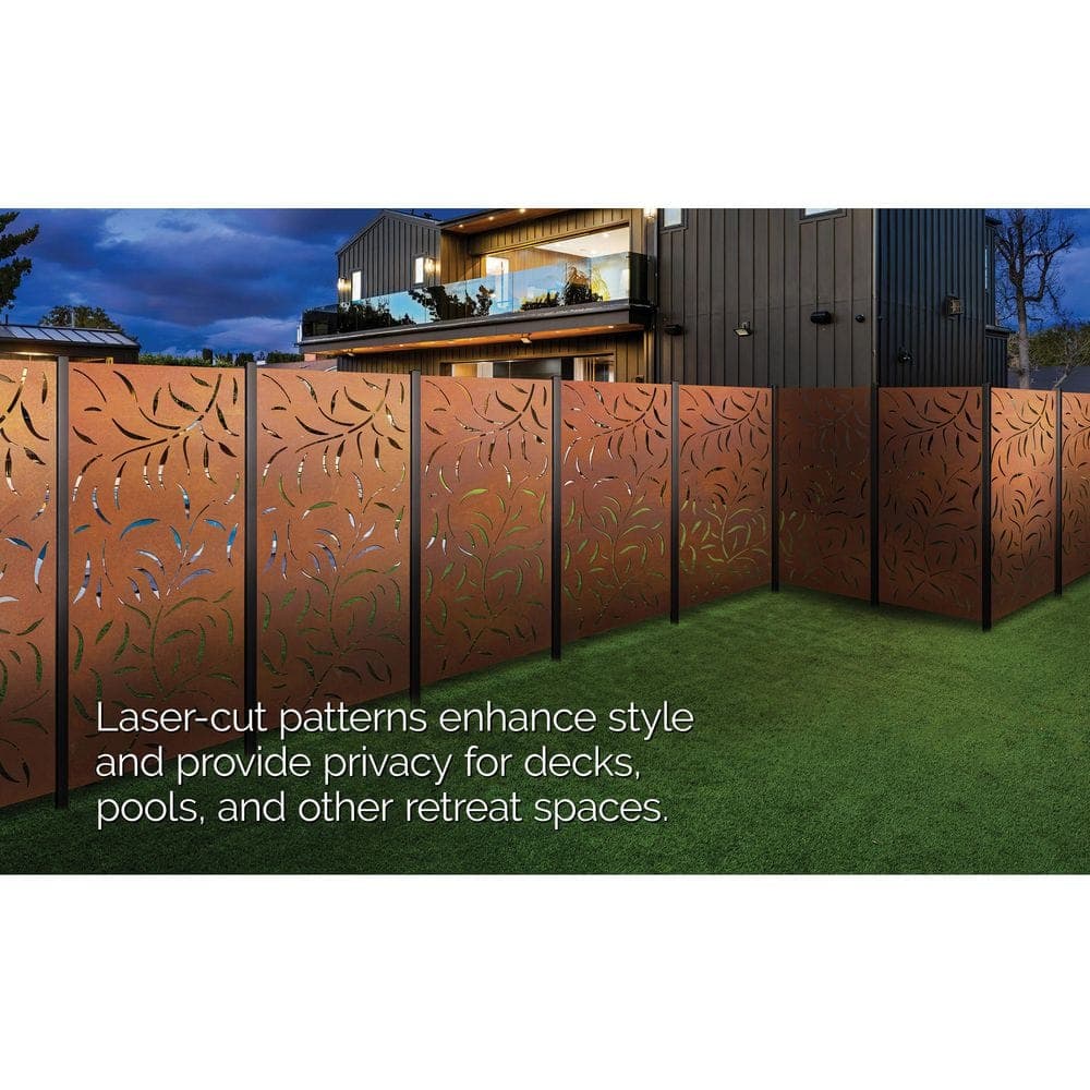 OUTDECO Leafspray 3 ft. x 6 ft. Decorative Privacy Panel in Oxy-Shield Weathered STEEL with Screws (3)