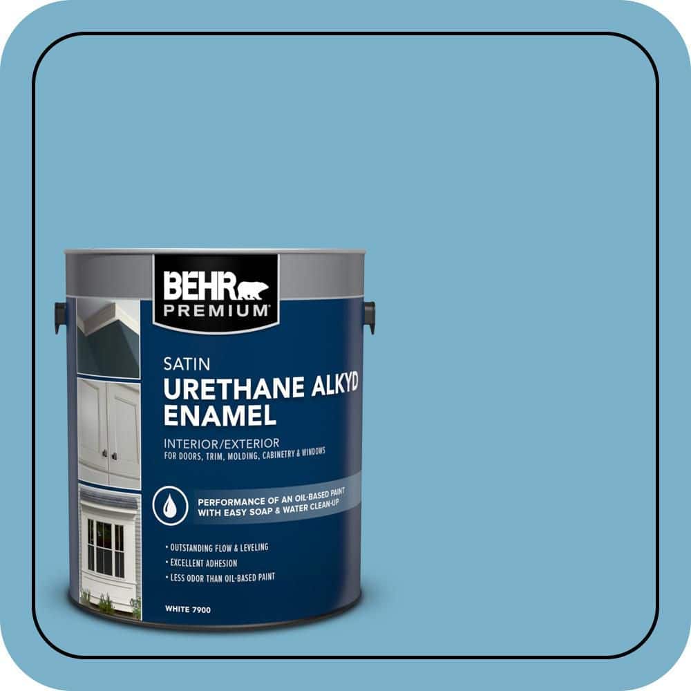 BEHR PREMIUM 1 gal. #M490-4 Frisky Blue Urethane Alkyd Satin Enamel Interior/Exterior Paint