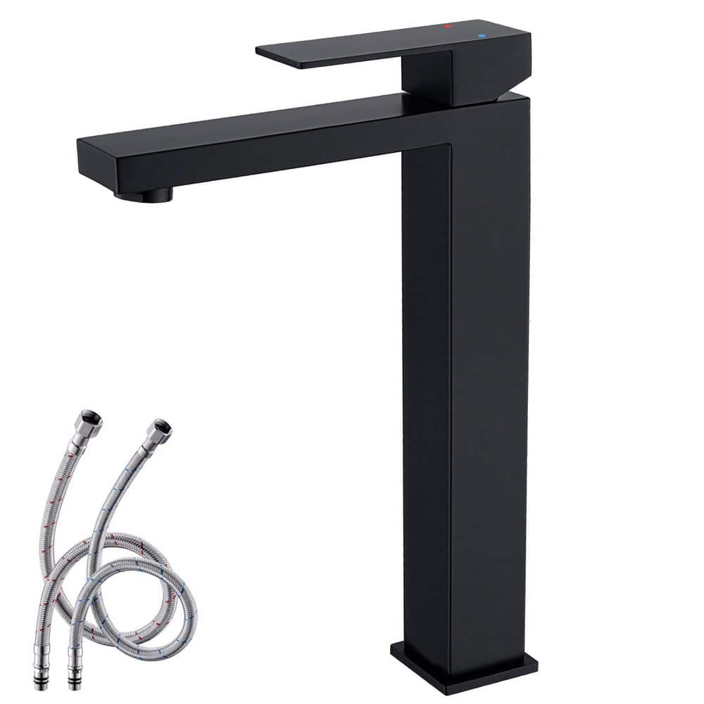 ATKING Stainless Steel Vessel Faucet Single Handle Bathroom Faucet with 15° Angled Spout Splash-Free Soft Water Flow (1)