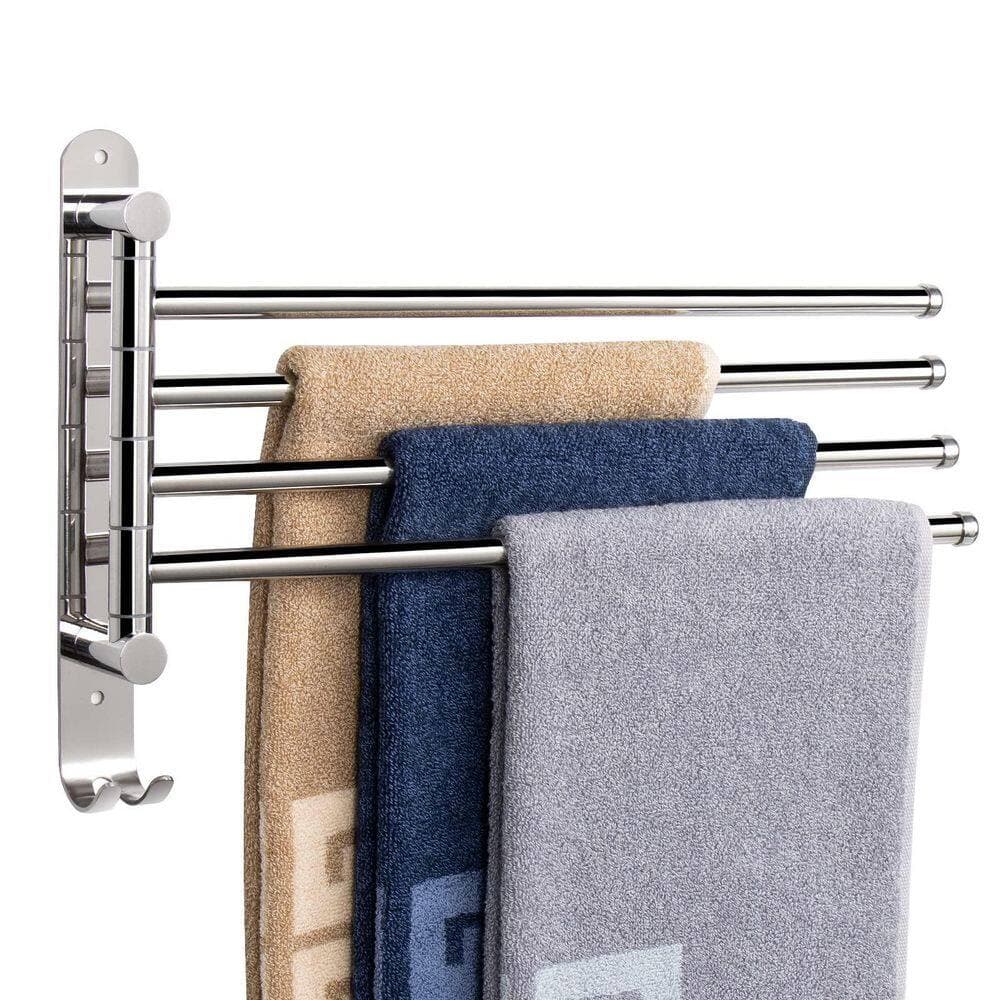 Numhew Stainless Steel Wall Mounted 4-Arm Towel Bar Swivel Towel Rack with Hook (2)