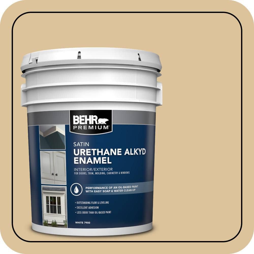 BEHR PREMIUM 5 gal. #S310-3 Natural Twine Urethane Alkyd Satin Enamel Interior/Exterior Paint