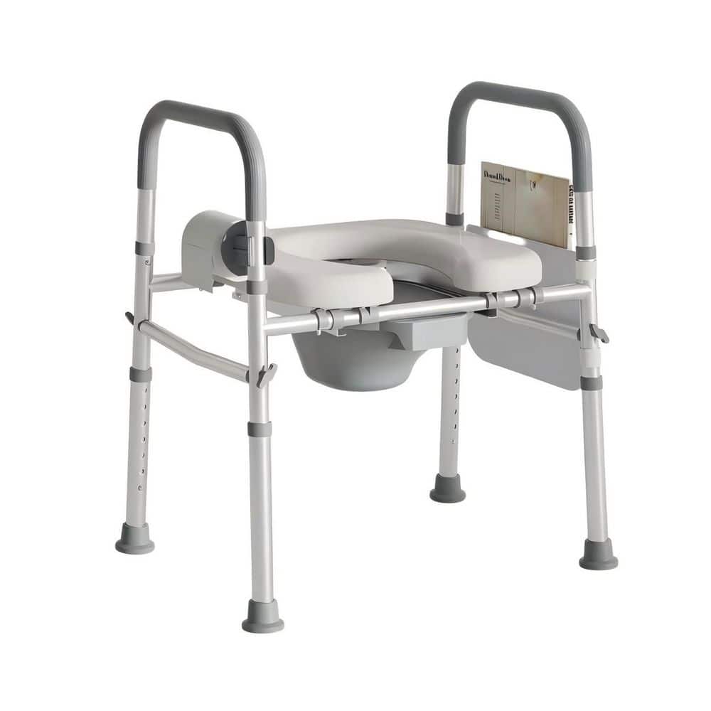 Wudkey 400 lb. Bedside Commode, Adjustable Width & Height Toilet Chair with Extra Large Soft Seat for Seniors, Gray Toilet Seat (1)