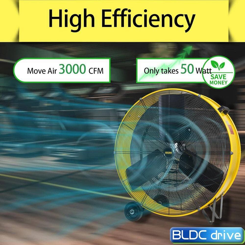 Unbranded 30 in. Black Heavy Duty Barrel Drum Fan, DC Brushless Motor, Stepless Speed, for Workshop/Garage/Commercial/Industrial (3)