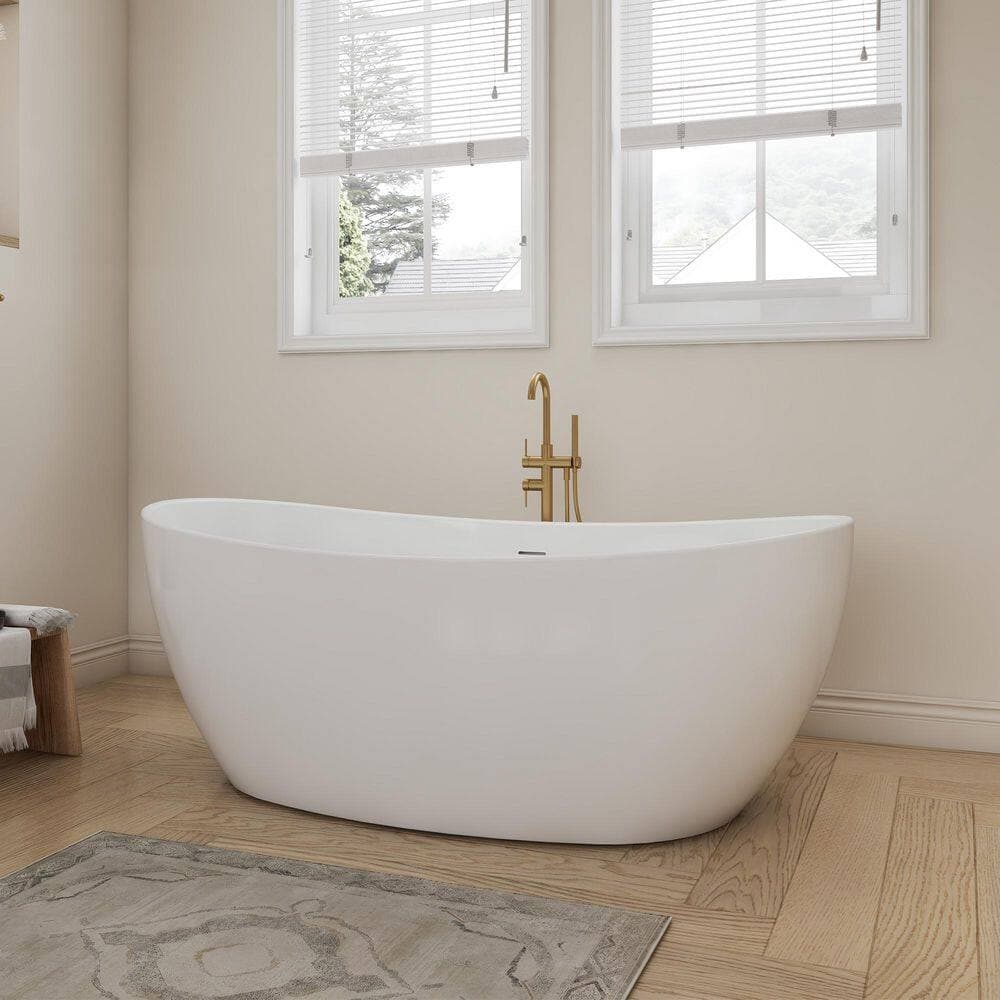 SJ STAR&JANE 60 in. x 31.5 in. Freestanding Soaking Bathtub in White with Center Drain in Chrome (2)