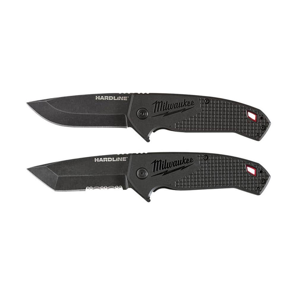 Milwaukee Hardline D2 Steel Smooth Blade Pocket Folding Knife & Hardline D2 Steel Serrated Blade Pocket Folding Knife