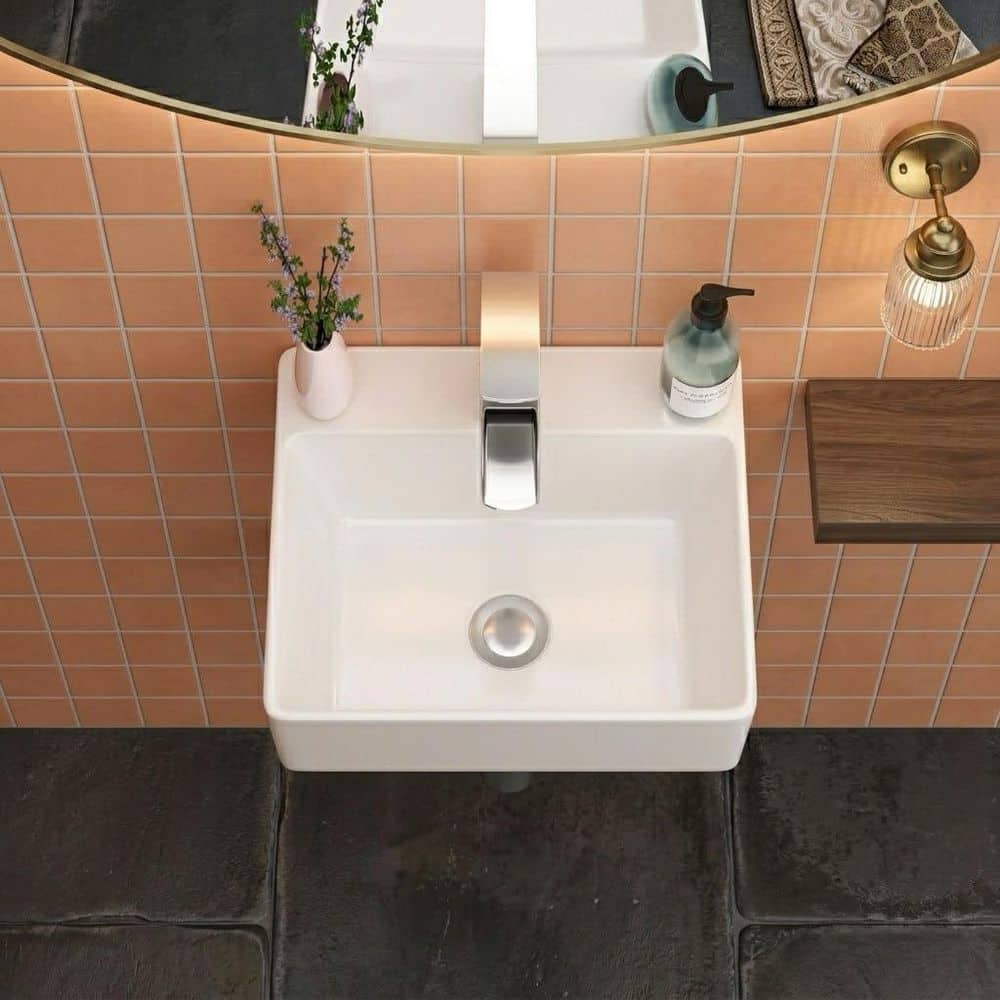 MYRYY 11.6 in. Wall Mounted Bathroom Sink Ceramic with Single Faucet Hole (2)