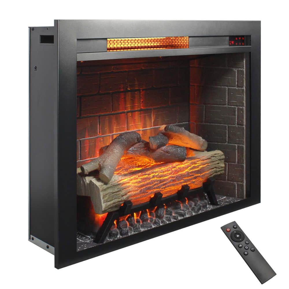Runesay 30.2 in. 1500-Watt Black 5000 BTU Recessed Electric Fireplace Utility Convection Infrared Space Heater with Remote (1)