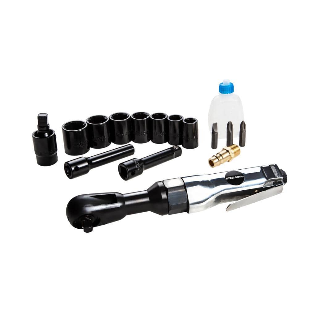 Steelman 3/8 in. Drive Pneumatic Ratchet Air Tool Set with Sockets and Adapters (16-Piece)