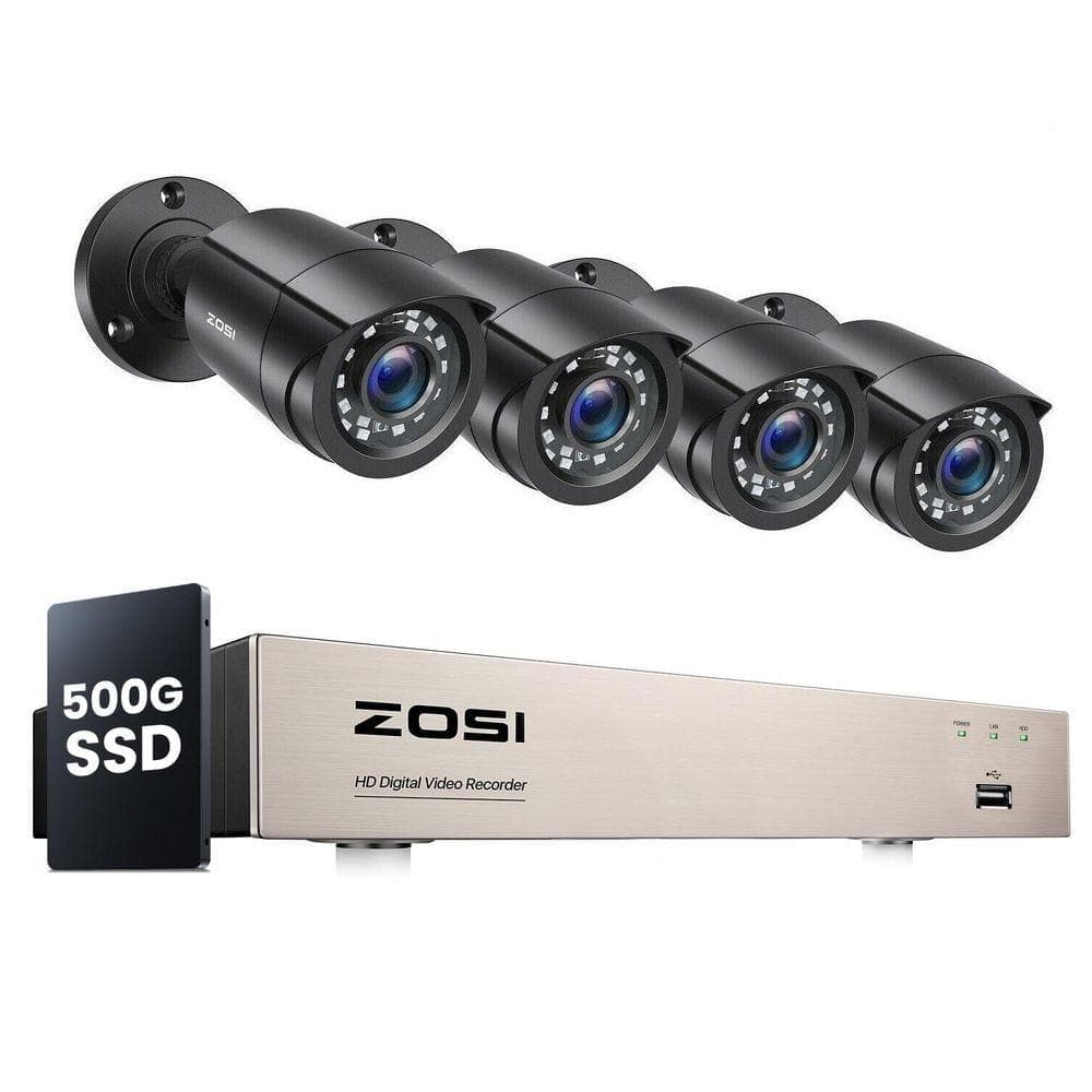 ZOSI 3K Lite 8-Channel Security Camera System with AI Human Vehicle Detection, 4X 1920TVL 1080P Outdoor Cameras, 500GB HDD (1)