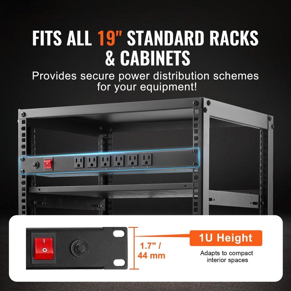 SVOPES 1U PDU, 10-Outlets, Rack Mount Power Strip, Fits Standard 19 in. Server Racks Surge and Overload Protection 110-125-Volt (2)