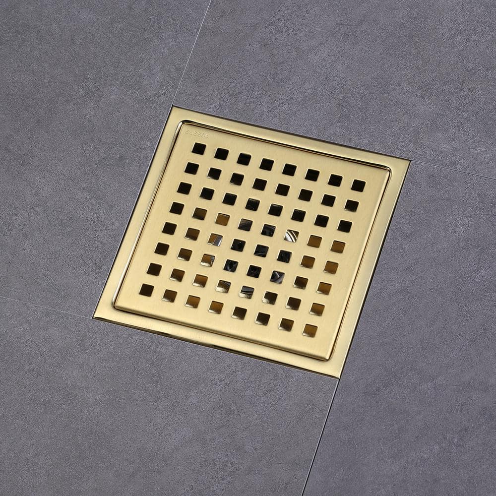 WOWOW 5.9 in. x 5.9 in. Stainless Steel Square Shower Drain with Strainer in Gold (2)