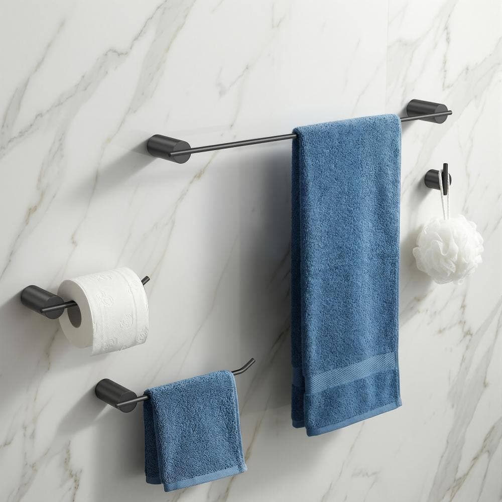 GQB 4-Piece Stainless Steel Bath Hardware Set in Matte Black with Towel Rack, Towel Hook, Toilet Paper Holder (3)
