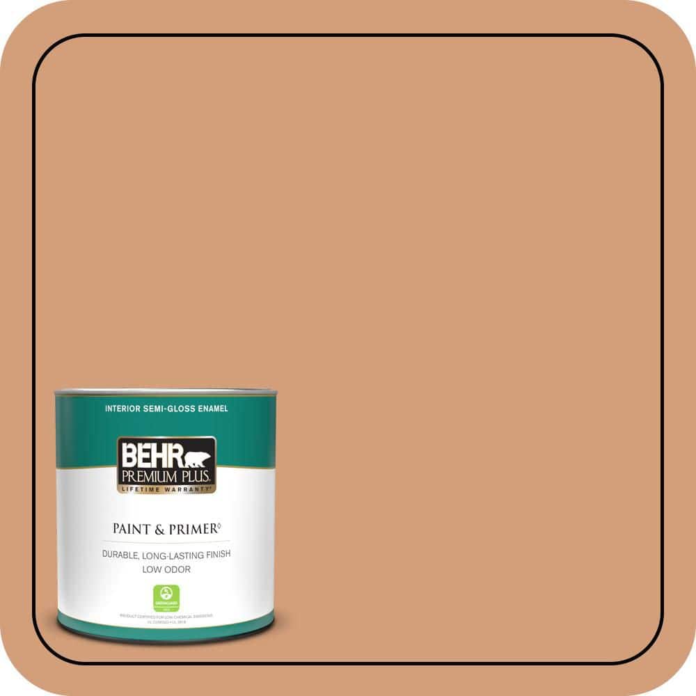 BEHR PREMIUM PLUS 1 qt. #T12-4 Darlin Clementine Semi-Gloss Enamel Low Odor Interior Paint & Primer