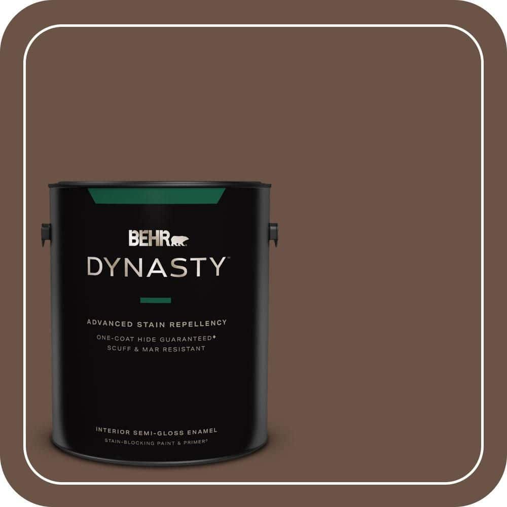 BEHR DYNASTY 1 gal. #MQ2-05A Authentic Brown One-Coat Hide Semi-Gloss Enamel Interior Stain-Blocking Paint & Primer