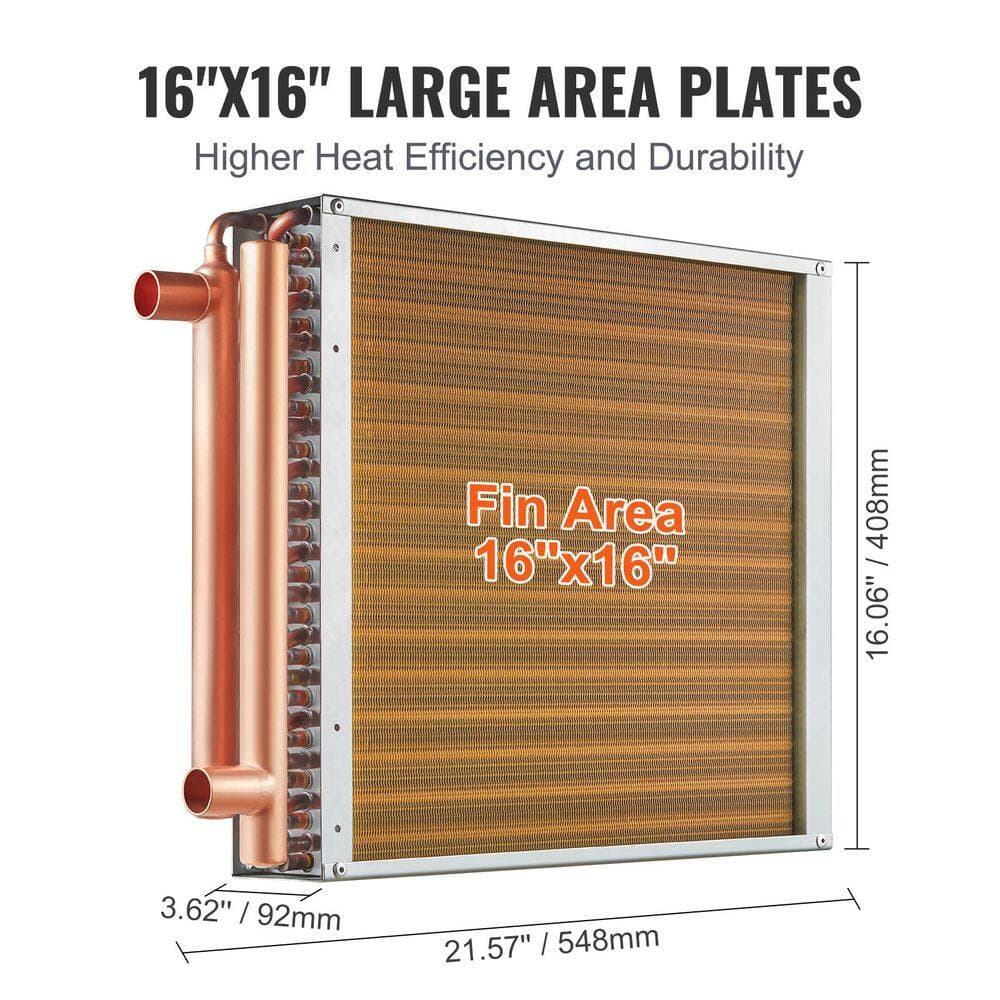 SKYSHALO Heat Exchanger Water to Air, 16 in. x 16 in. with 3-Row 3/8 in. Copper Ports, 193 Aluminum Fins Heat Exchanger (3)