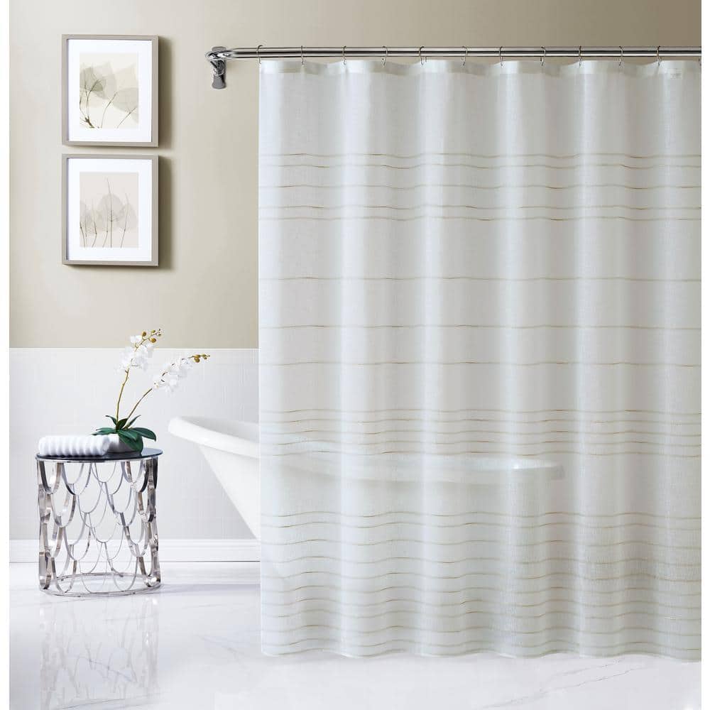 Dainty Home Lisa 70 in. x 72 in. Linen Embroidered Shower Curtain (1)