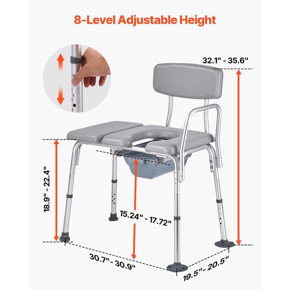 VEVOR 1 Piece 500 lbs. Weight Capacity, 4-in-1 Design, Adjustable Height, for Mobility Bedside Commode Chair Set, Toilet Seat (3)