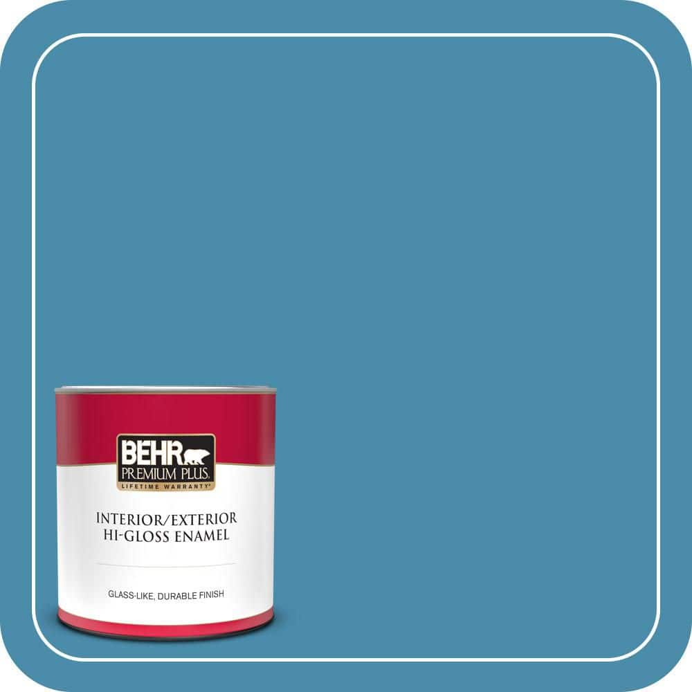 BEHR PREMIUM PLUS 1 qt. #550D-6 Blue Chaise Hi-Gloss Enamel Interior/Exterior Paint & Primer (1)