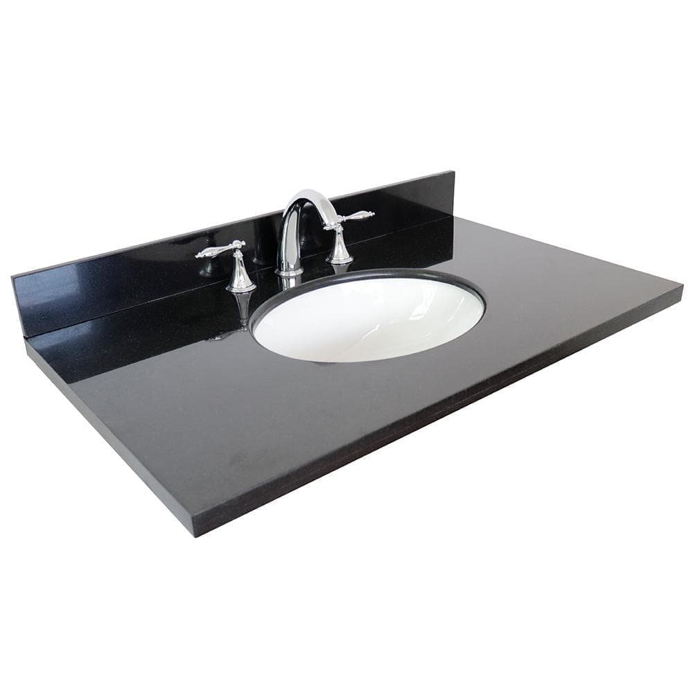 Bellaterra Home Ragusa 37 in. W 22 in. D Granite Single Basin Vanity Top Black with White Oval Basin (2)