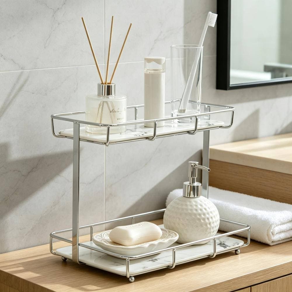 Whatseaso 11.41 in. W x 10.03 in H x 7.48 in. D Stainless Steel in Sliver Over The Toilet Storage Bathroom Organizer Countertop (3)