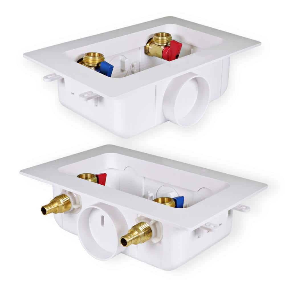 The Plumber's Choice 1/2 in. PEX B Brass Valve Fittings in White ABS Plastic Washing Machine Center Outlet Box 2 Pack (3)