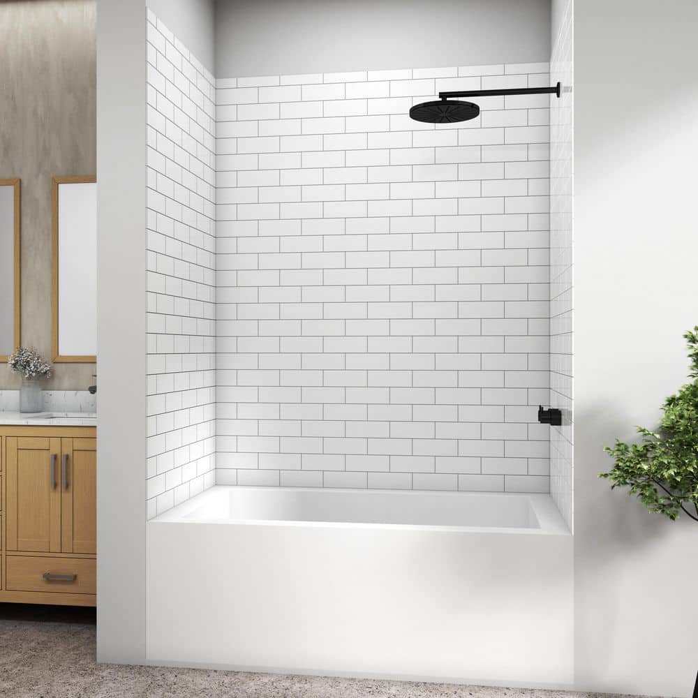 MEDUNJESS 60 in. L x 36 in. D x 75 in. H 3-Piece Glue Up Composite Alcove Shower Wall Set in White (3)