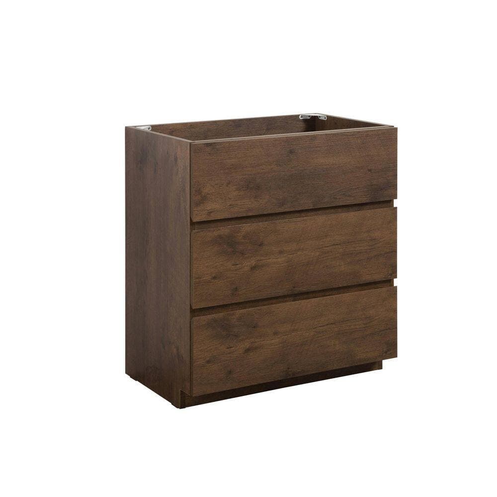 Lycvki 29.6 in. W x 17.9 in. D x 32.3 in. H Bath Vanity Cabinet without Top with 3-Drawers in Brown (2)