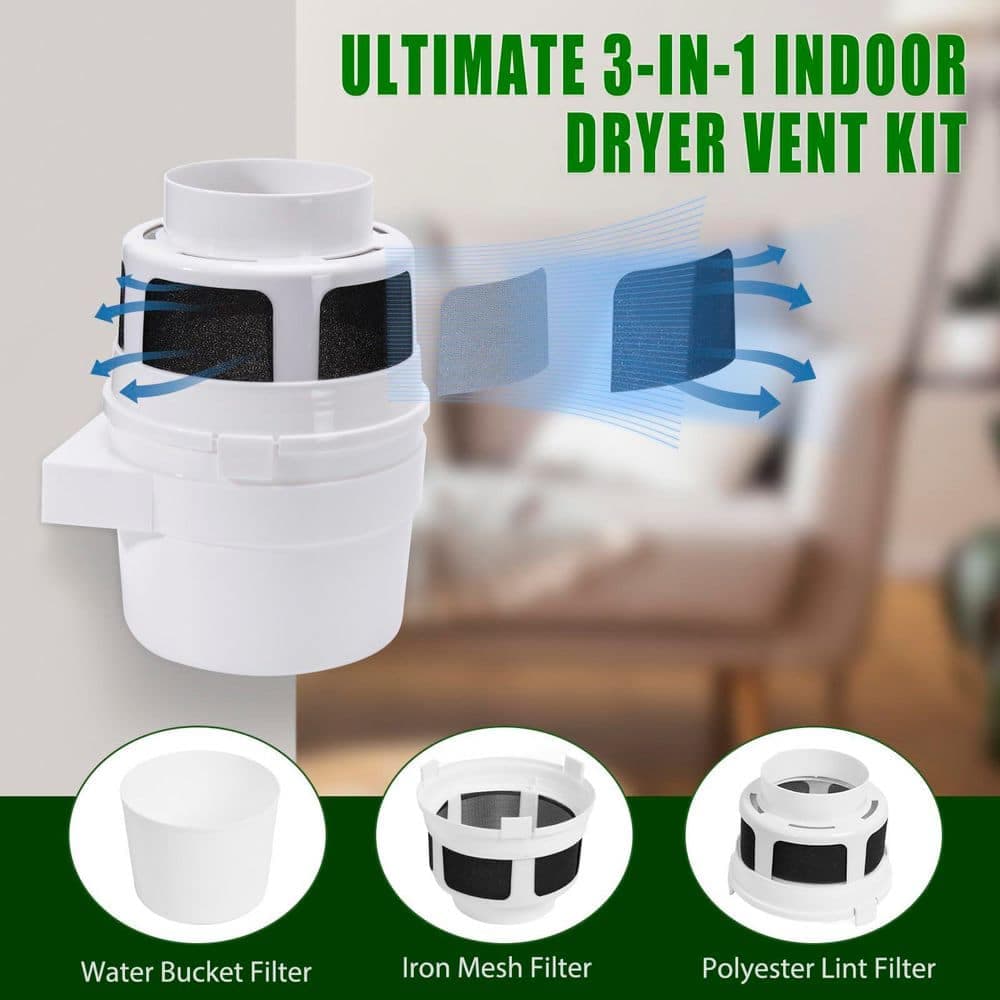 Helhom 3 in 1 Indoor Dryer Vent Kit for Electric Dryer, Dryer Lint Trap Filter Bucket Dryer Lint Catcher Box (2)