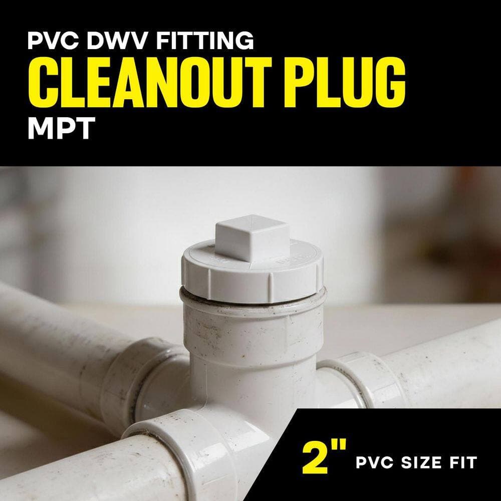 PLUMBFLEX 2 in. White Rigid PVC DWV Cleanout Plug, 0.21 ft. Long, Male Pipe Thread (MPT) End Cap for Drain, Schedule 40 (50-Pack) (3)