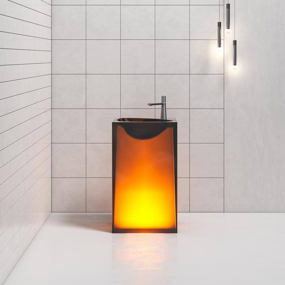 Vanity Art 20 in. L x 18 in. W x 33.5 in. H Stone Resin Transparent Freestanding Pedestal Sink Basin without Faucet Hole in Coffee (2)