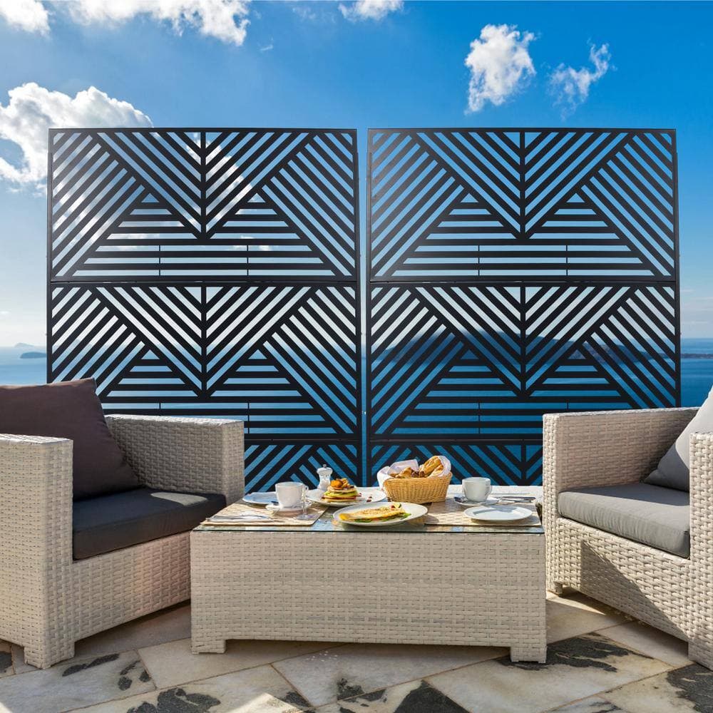 Zeus & Ruta 76 in. H Black Steel Outdoor and Indoor Freestanding Privacy Screens for Deck, Balcony, Patio, Outside, Lawn and Garden (3)
