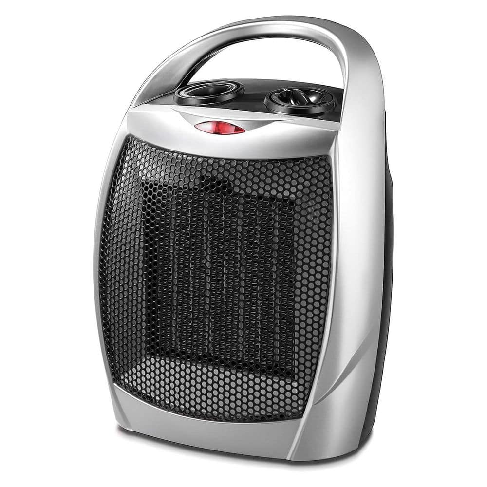 Unbranded 1500-Watt 5.31 in. Silver Indoor Electric Ceramic Space Heater w/ Adjustable Thermostat and Overheat Convection/Radiant (1)