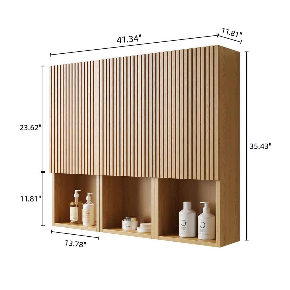 Boyel Living 42 in. W x 12 in. D x 36 in. H Bathroom Storage Wall Cabinet with Doors and Open Compartments in Oak (3)