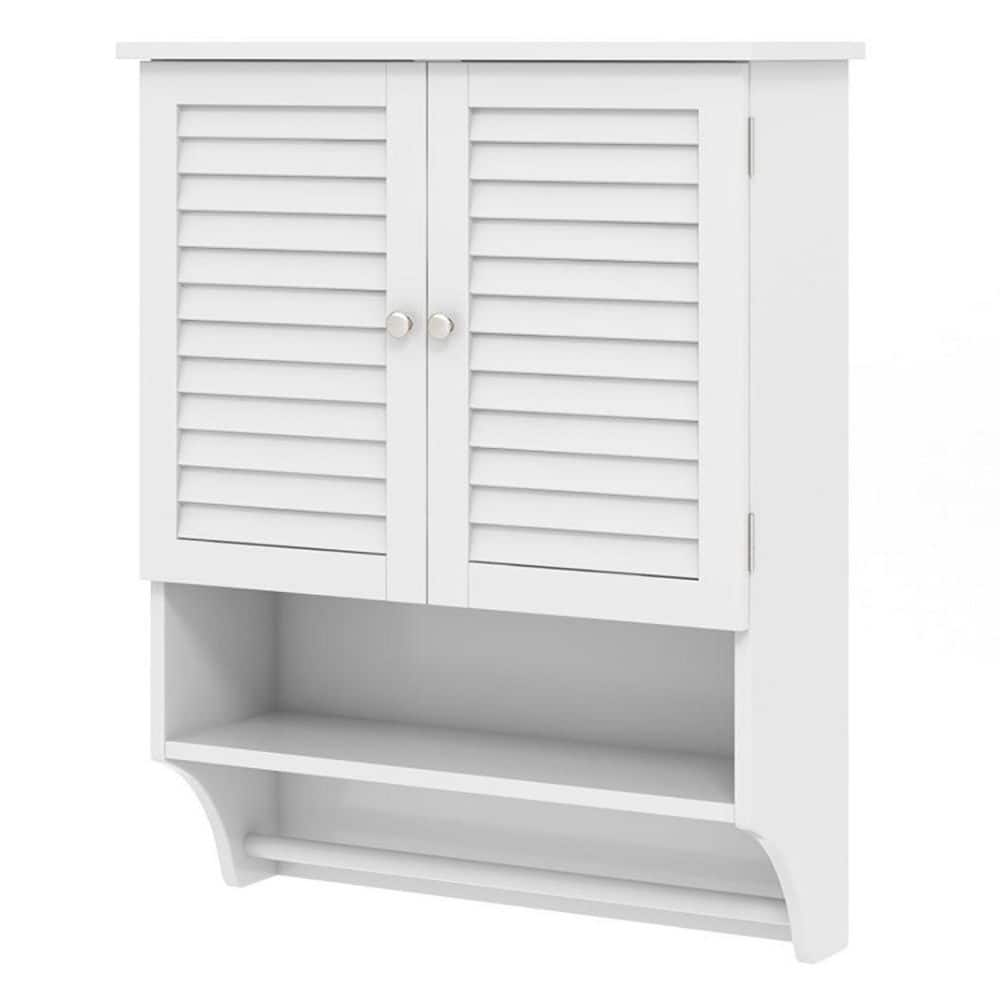 Boyel Living 23.5 in. W x 8.5 in. D x 29.5 in. H Bathroom Storage Wall Cabinet in White with Towel Bar (1)