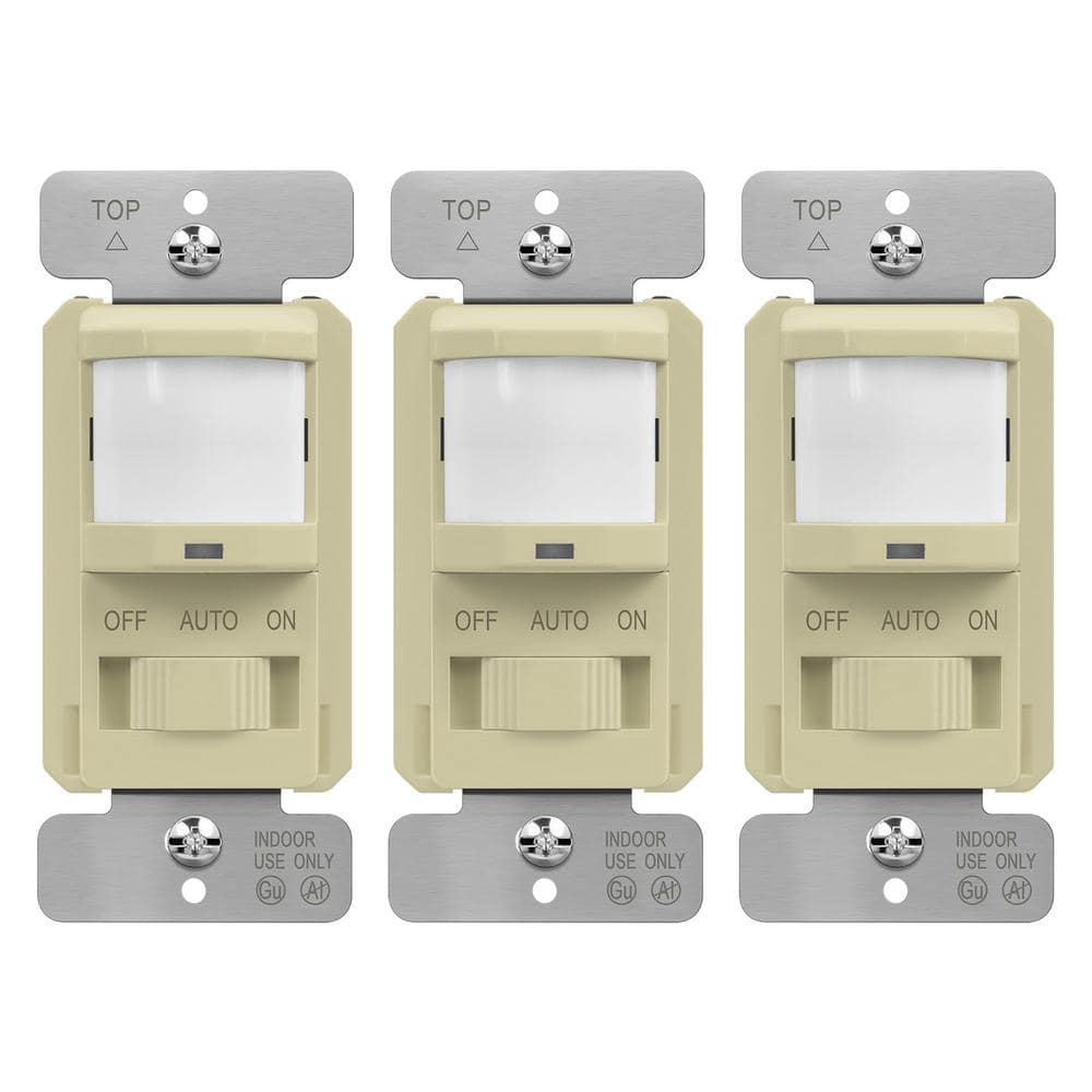 TOPGREENER 1.25 Amp Single Pole Motion Sensor Slider Switch, No Neutral Required, Ivory (3-Pack)