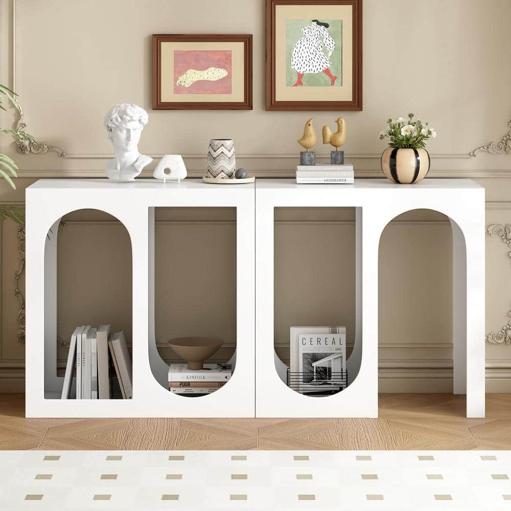 JUJABU 62.8 in. W x 15.7 in. D x 31.4 in. H White Linen Cabinet with Rectangular Exterior for Living Room (2)